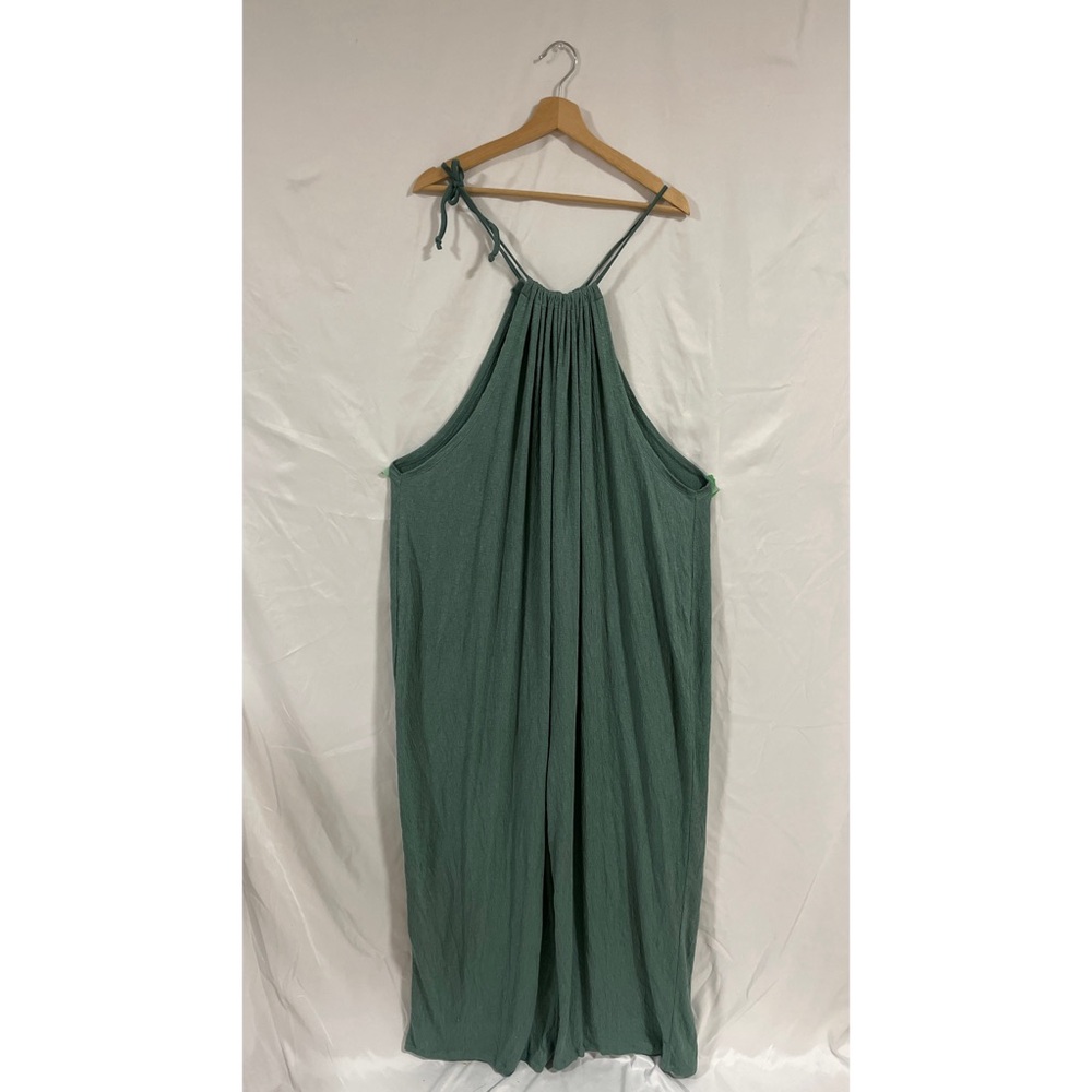 ASOS DESIGN textured tie halter jumpsuit in sage US14